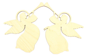 Photography of wooden angels on white background