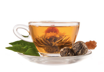 Blooming tea isolated on white background