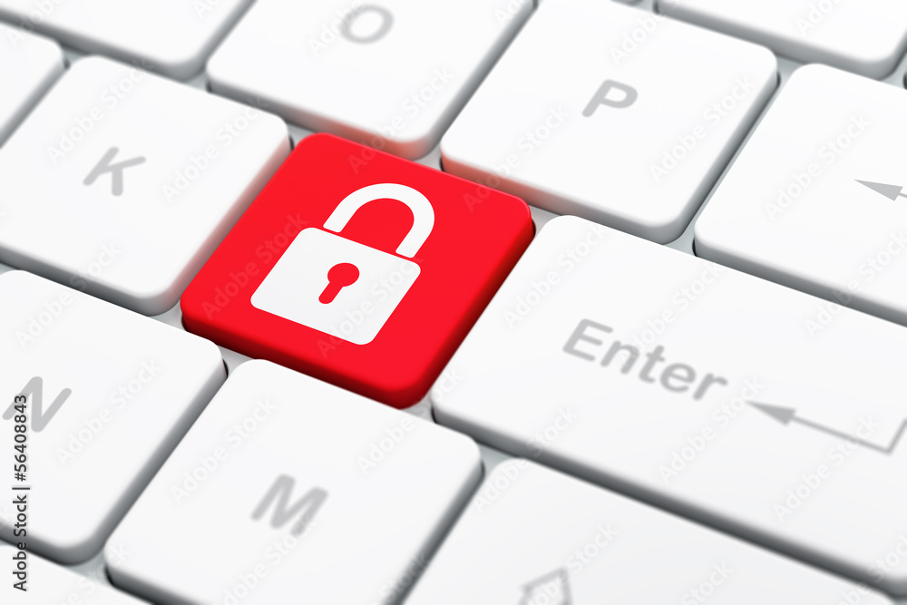 Aufkleber information concept: closed padlock on computer keyboard backgro