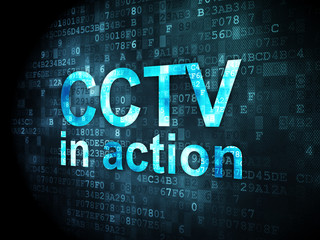 Privacy concept: CCTV In action on digital background