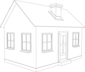 Small house. Wire-frame building on the white background