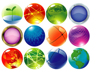 Glossy spheres and globes. Vector.