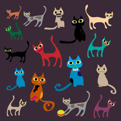 Funny cats. Vector set illustration.