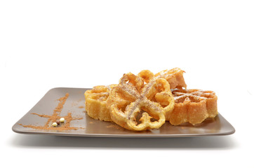 plate of flores fritas or flores de pascua, Easter dessert Spain