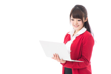 attractive asian woman using laptop