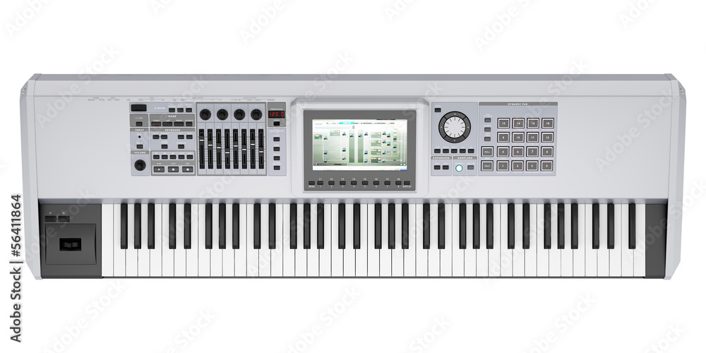 Wall mural top view of gray synthesizer isolated on white background