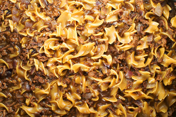 Closeup of macaroni and ground beef