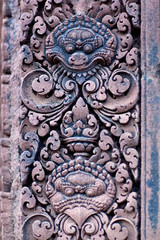 Texture of Ancient bas-relief at Banteay Srey Temple, Cambodia