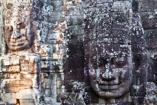 Ancient bas-reliefs at the Prasat Bayon temple, Cambodia