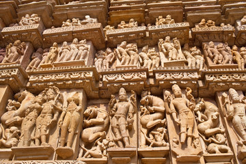 Fragment of the famous erotic temple in Khajuraho, India