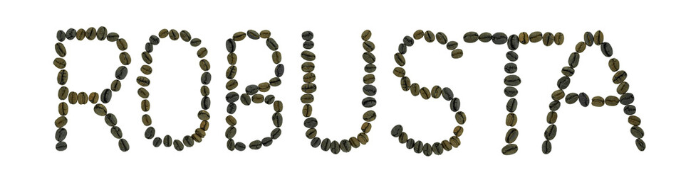 word ROBUSTA made of coffee beans