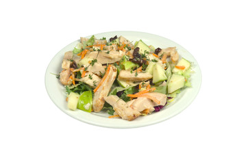 Salad with smoked chicken strips.