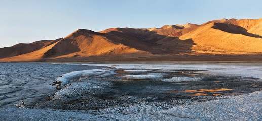 Tso Kar lake and mountain landscape in Ladakh, North India