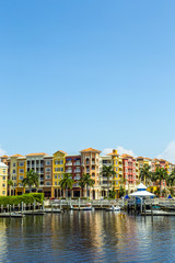 Colorful Spanish influenced buildings overlooking the water