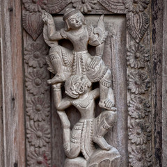 Ancient wooden carved in Shwe Nan Daw Monastery, Myanmar