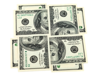 Four hundred dollar bills over white background