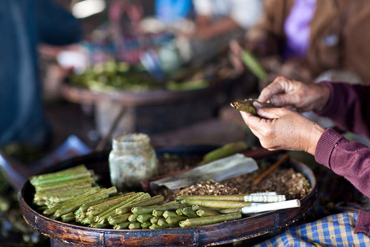 Burmese home-rolled cigar at local market