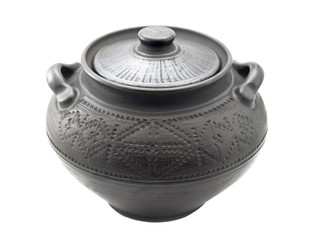 West Ukrainian ceramic pan of black colour on white background