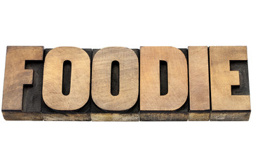 foodie word in wood type