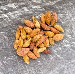 Olive kernels on a cellophane background