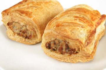 Pork sausage rolls in puff pastry