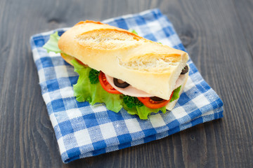 Baguettes filled with ham and vegetables