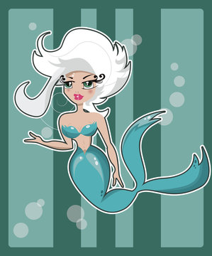 Cartoon mermaid, vector illustration