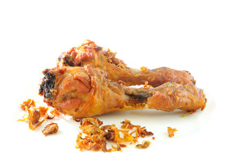 Golden brown fried chicken drumsticks