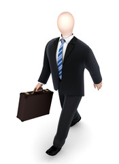 Gehender Gesch&auml;ftsmann im Anzug mit Krawatte und Aktenkoffer