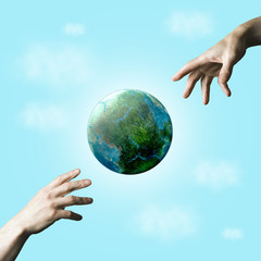 Close up of human hands touching with fingers.
