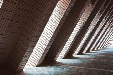 The wall and walkway with tiles