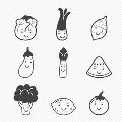 Vegetables and fruits icons isolated on white background 
