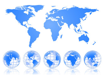 Fototapeta na wymiar Detailed vector world map and globes