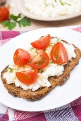 sandwich with homemade cottage cheese, pepper and cherry tomato