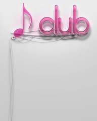 Glowing neon signboard with Club word, copyspace