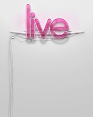 Glowing neon signboard with Live word, copyspace