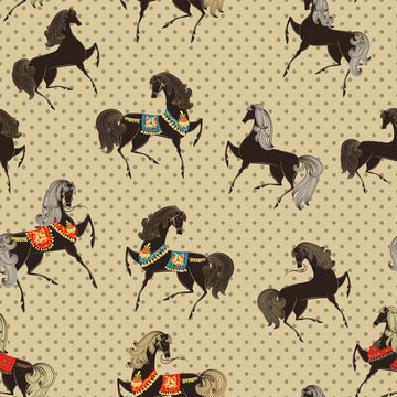 Seamless retro texture with horses