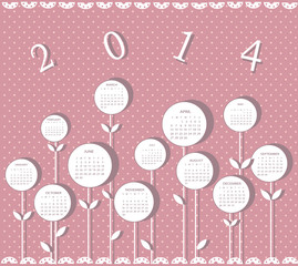 Calendar for 2014 year with flowers for girls