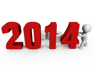Replacing numbers to form new year 2014 - a 3d image