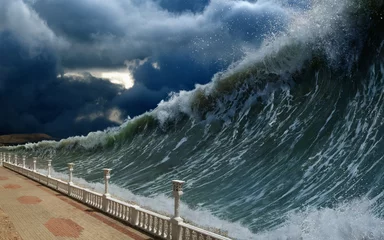 Papier Peint photo Lavable Orage Les vagues du tsunami