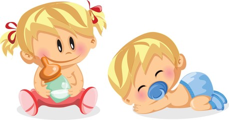 Векторная иллюстрация мальчика и девочку