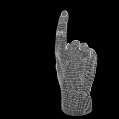 Conceptual 3D cyber black wireframe human hand