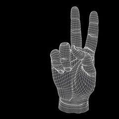 Conceptual 3D cyber black wireframe human hand