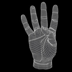 Conceptual 3D cyber black wireframe human hand