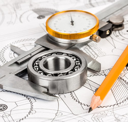 Ball bearings on technical drawing
