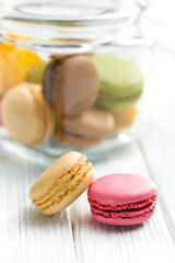 colofrul macaroons on kitchen table