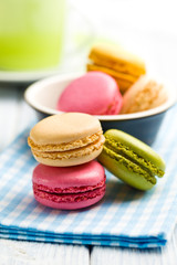 colorful macaroons on napkin