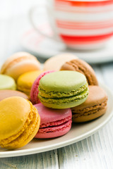 various type of macaroons on plate