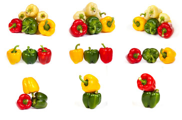 set of seet bell peppers isolated on white