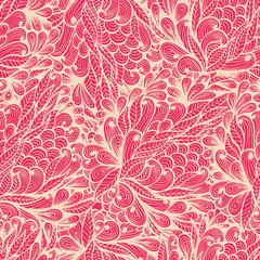 Seamless floral vintage  pink doodle pattern - 56447290